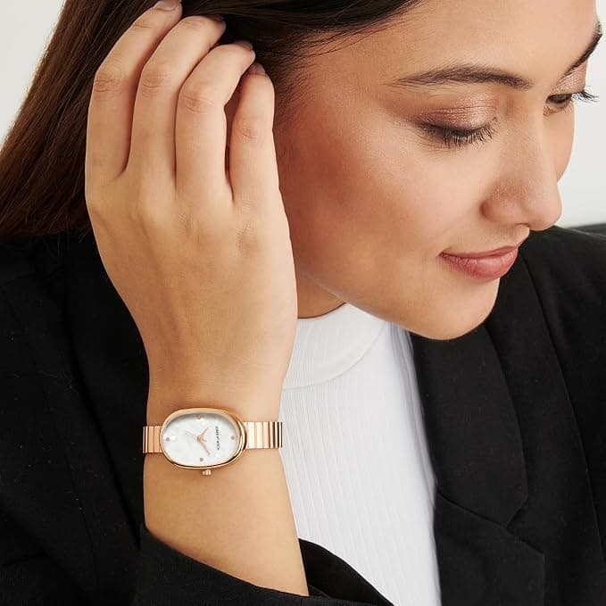 Joker & Witch Eterna White MOP Small Oval Dial Rose Gold Linked Chain Strap Women's Watch view 3