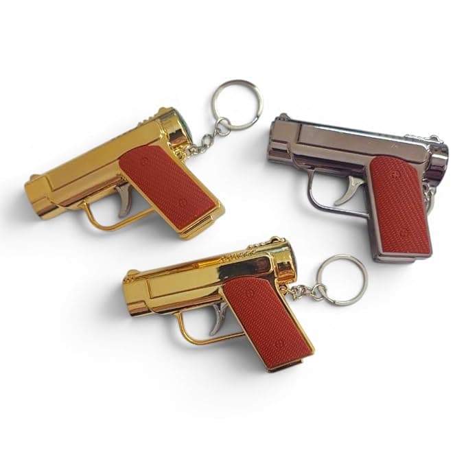 SHAKTISM Metal Pistol Keychain with LED Flashlight, Red Laser Pointer and Compass