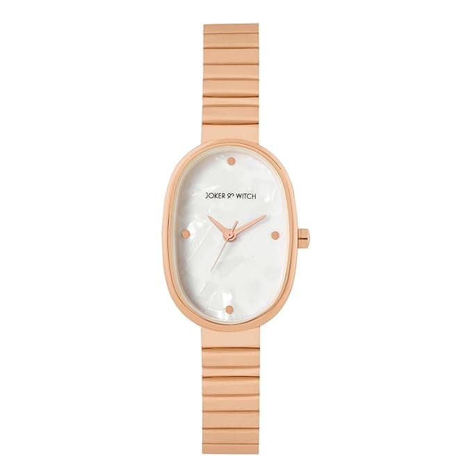 Joker & Witch Eterna White MOP Small Oval Dial Rose Gold Linked Chain Strap Women's Watch